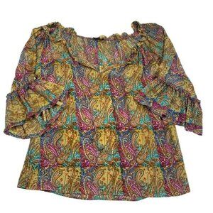 Tolani 100% Silk Boho Paisley Front Tie Blouse Women's Size Medium